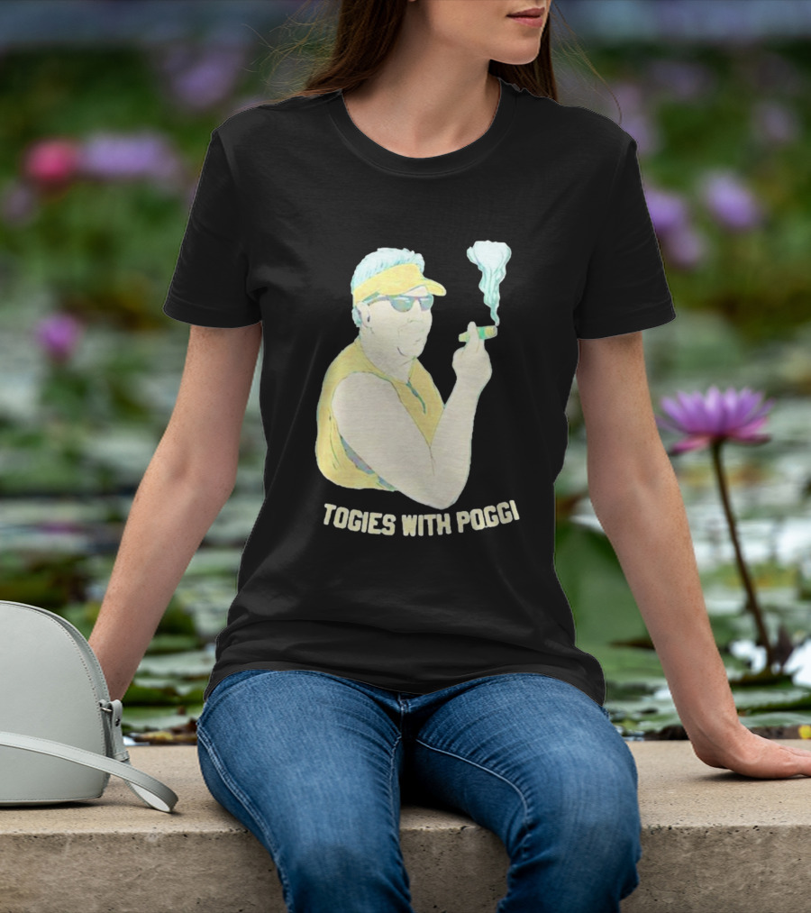 Stogies With Poggi Smoking Cigar Character In Sunglasses And Visor T-Shirt