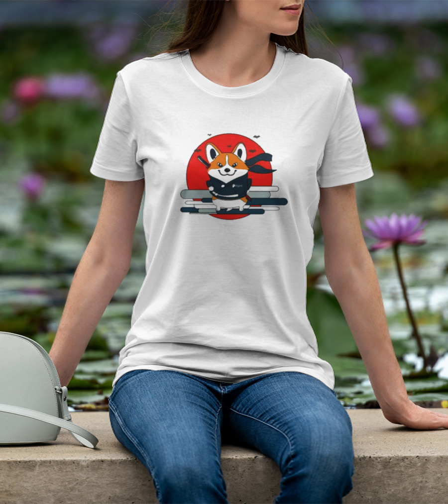 Ninja Corgi Red Sun With Bats T-Shirt