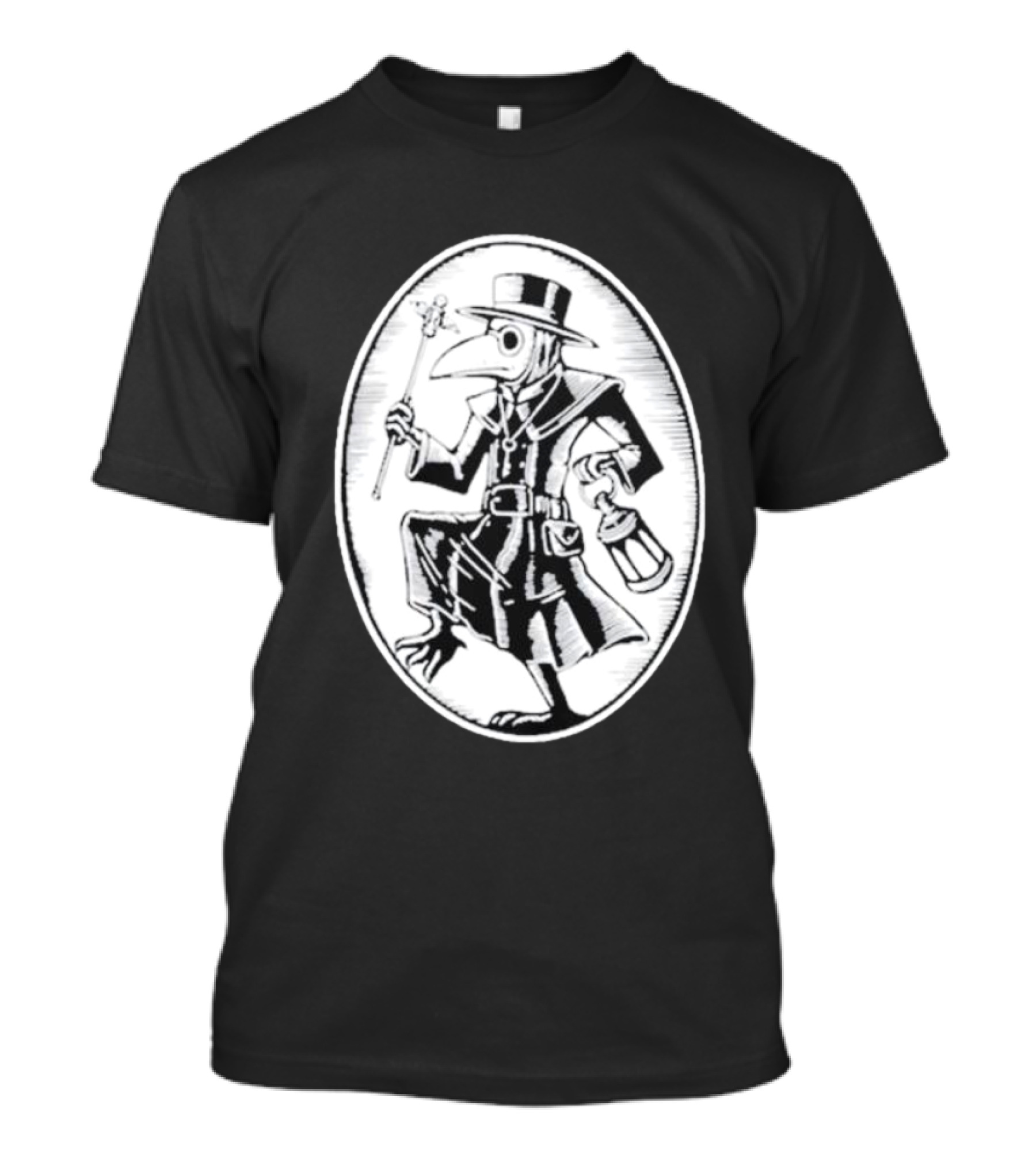 Queenkryptid Plague Doctor Holding Lantern In Oval Frame T-Shirt