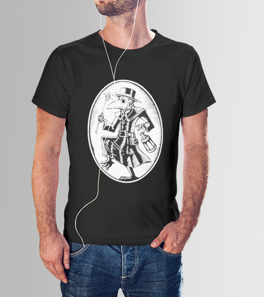 Queenkryptid Plague Doctor Holding Lantern In Oval Frame T-Shirt