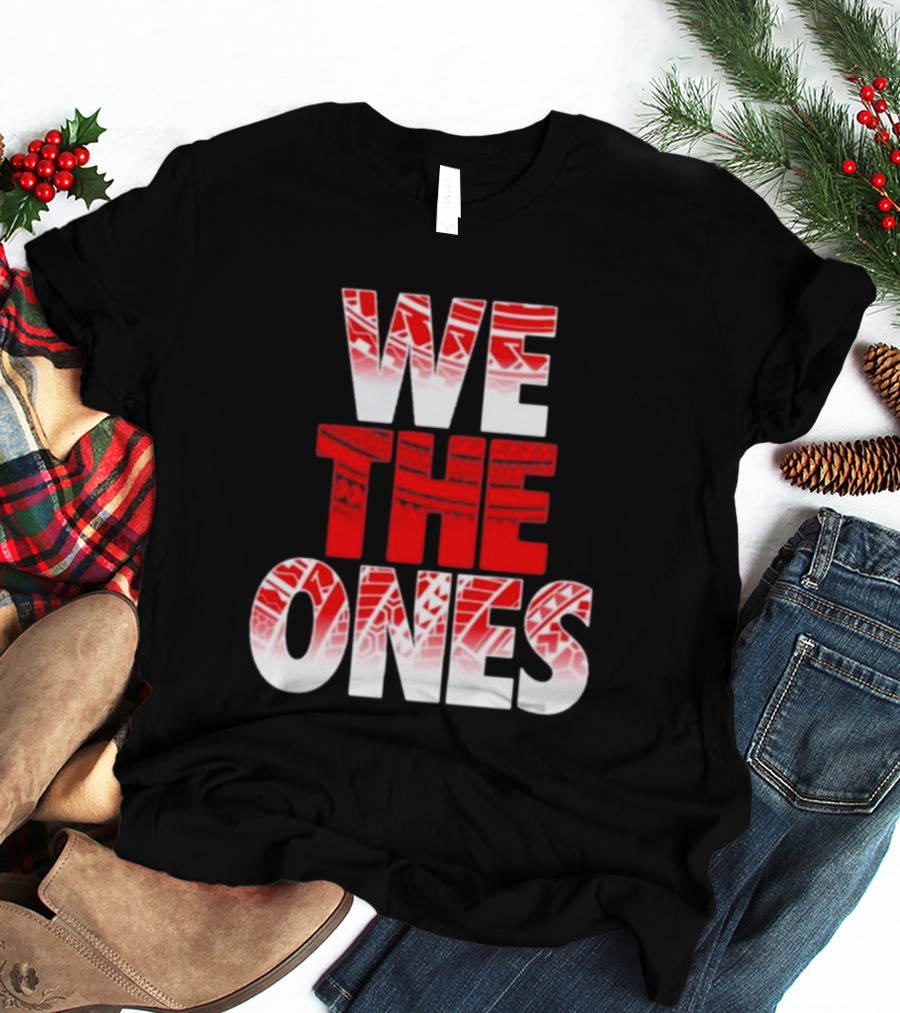 We The Ones Bold Red And White Triangular Brush Pattern Text T-Shirt