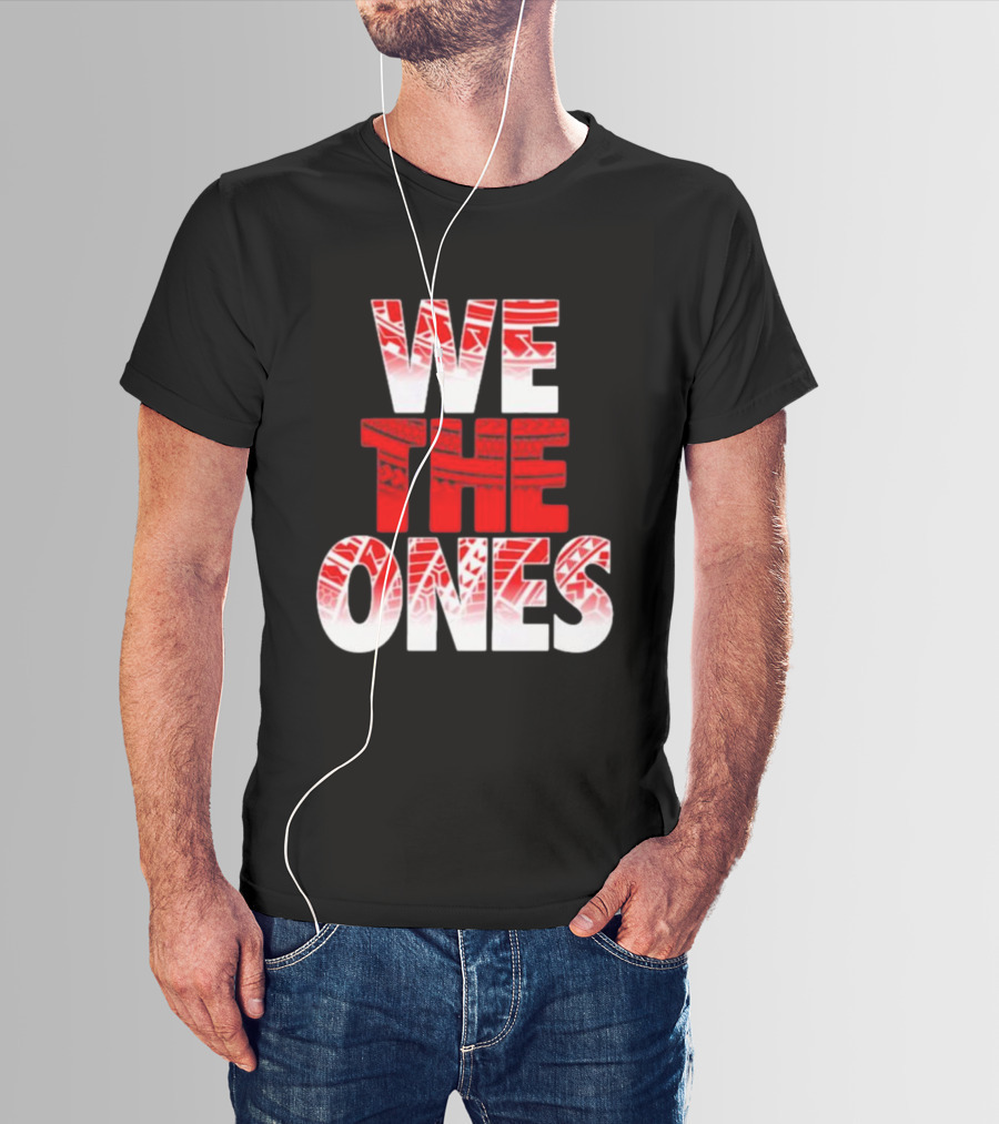 We The Ones Bold Red And White Triangular Brush Pattern Text T-Shirt