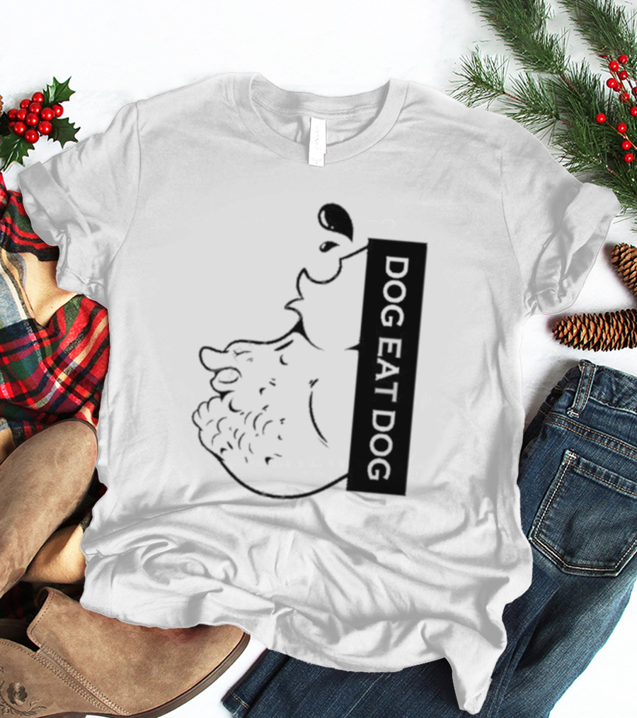Slosh Dog Eat Dog Vertical Text Graphic With Cartoon Style Dog Outline T-Shirt