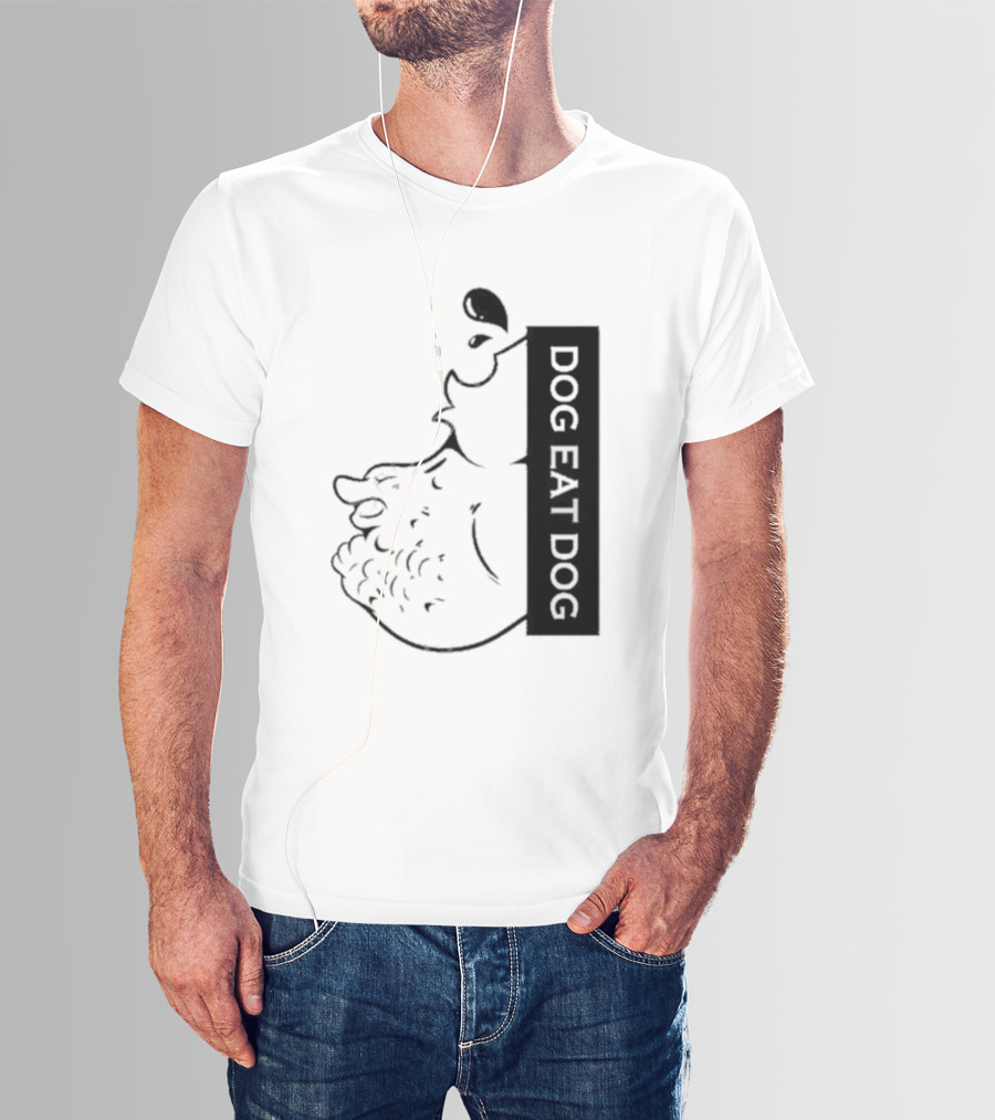 Slosh Dog Eat Dog Vertical Text Graphic With Cartoon Style Dog Outline T-Shirt