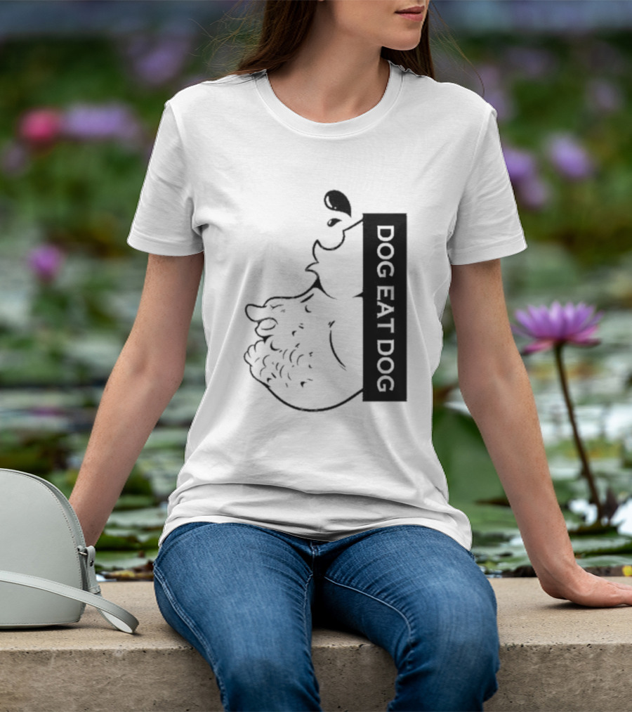 Slosh Dog Eat Dog Vertical Text Graphic With Cartoon Style Dog Outline T-Shirt