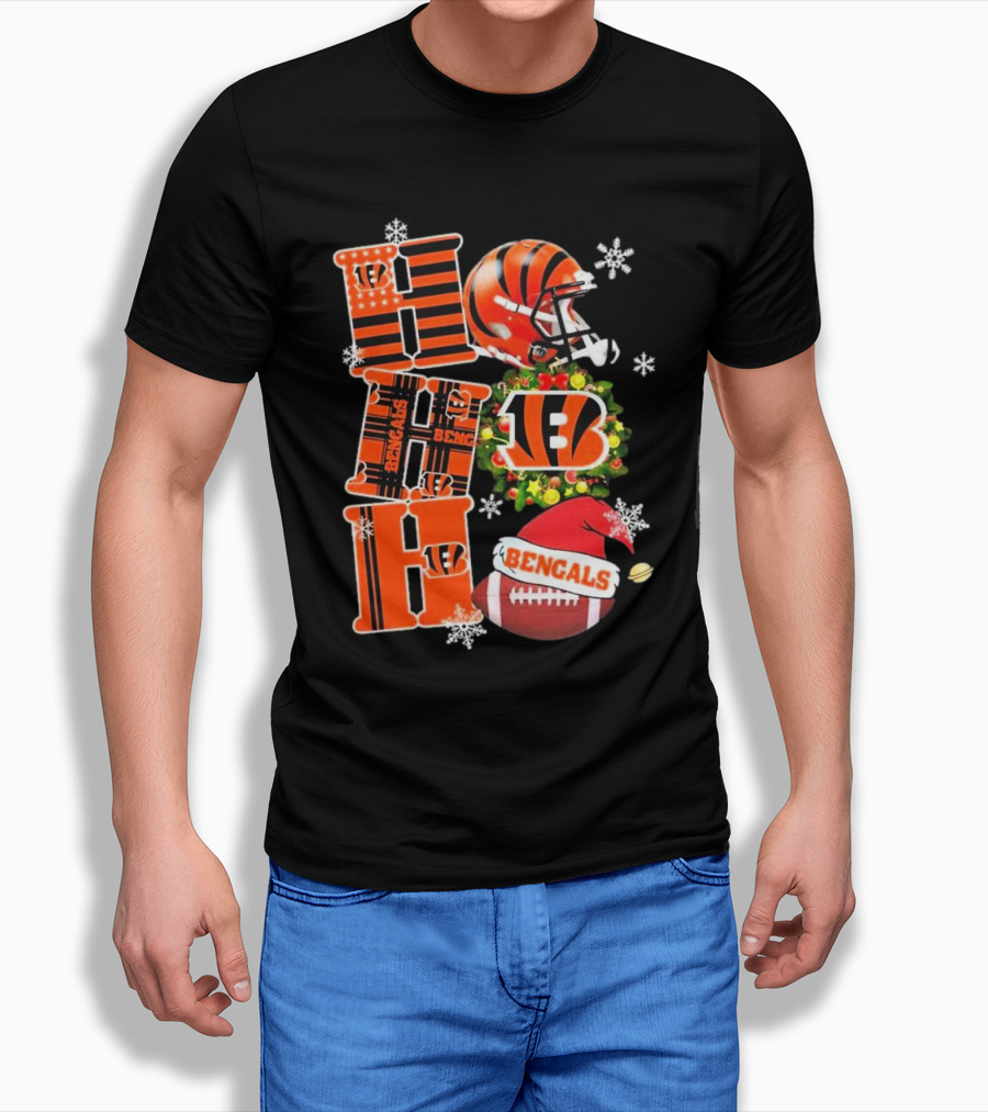 Cincinnati Bengals Ho Ho Ho Christmas Football Team T-Shirt