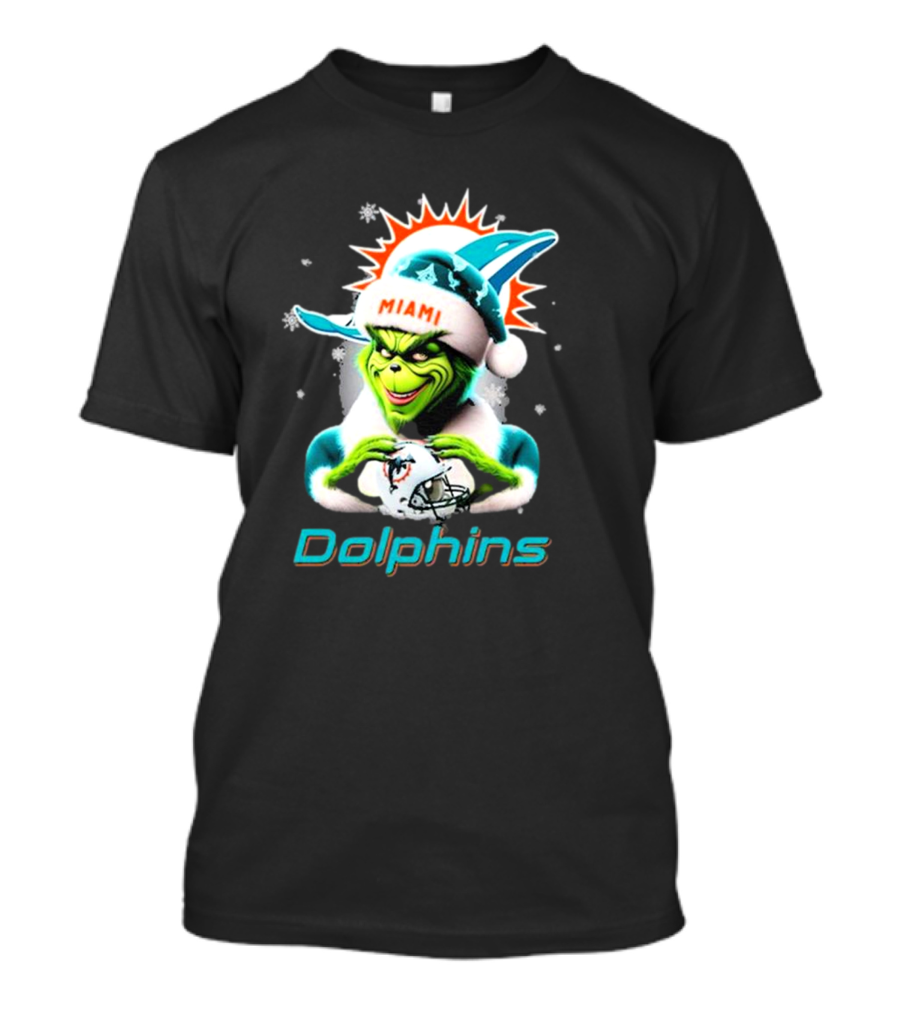 Miami Dolphins Christmas Grinch Santa Hat T-Shirt