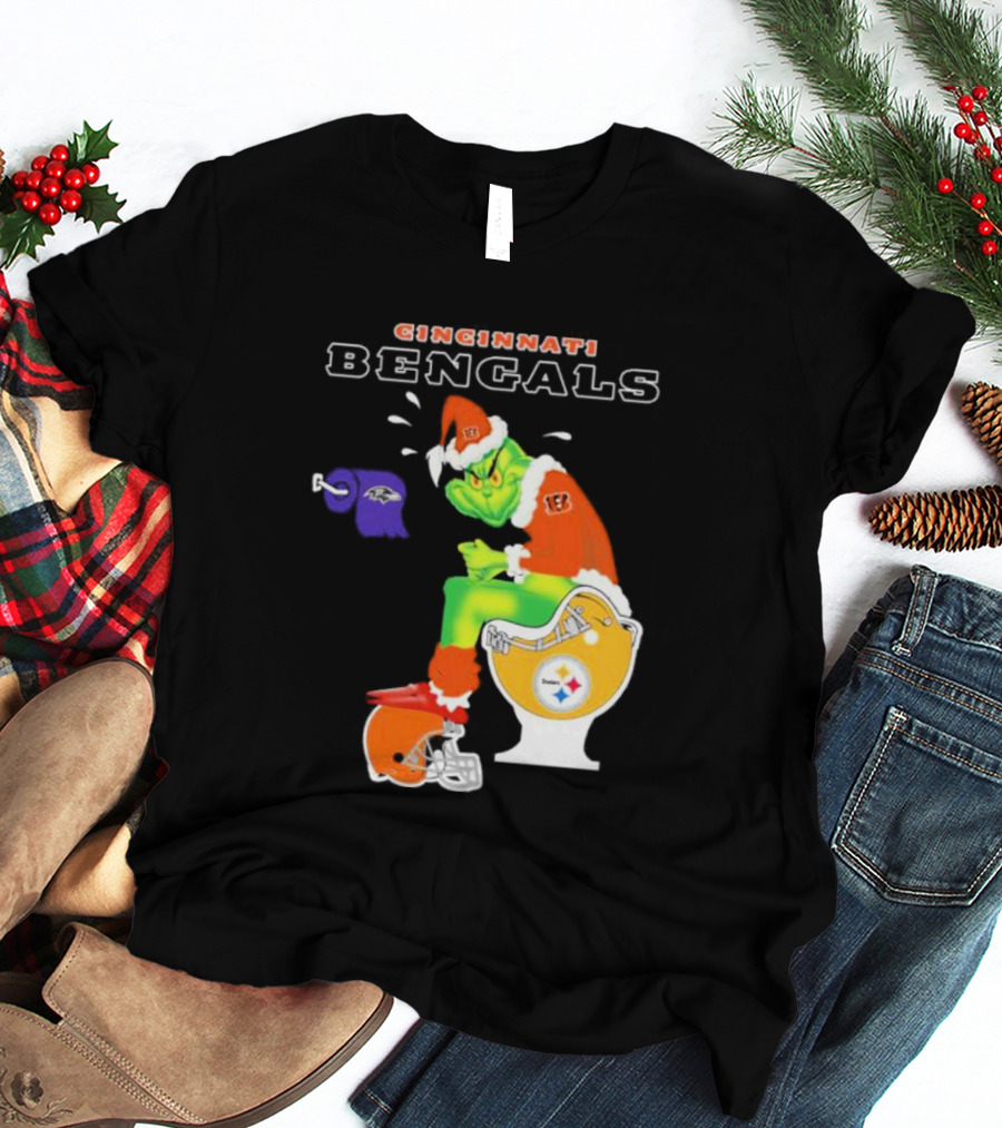 Cincinnati Bengals Grinch Steelers Ravens Toilet Christmas Santa T-Shirt