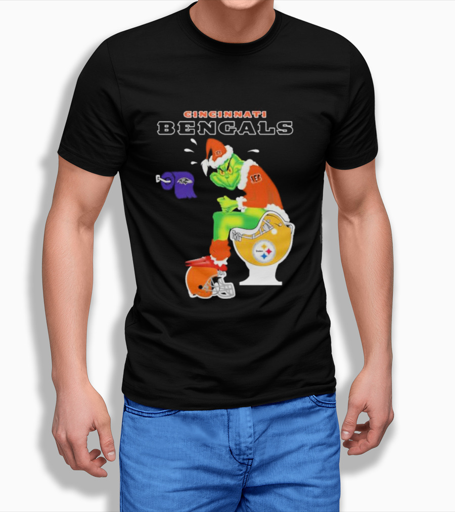 Cincinnati Bengals Grinch Steelers Ravens Toilet Christmas Santa T-Shirt