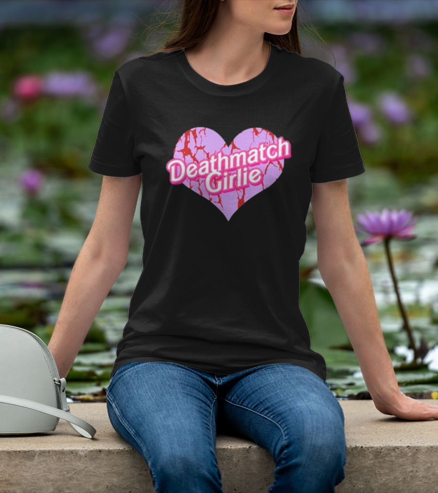 Deathmatch Girlie Heart With Pink And Red Crack T-Shirt