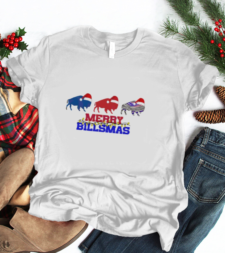 Merry Billmas Buffalo Bills Christmas Lights Buffalo Icons T-Shirt