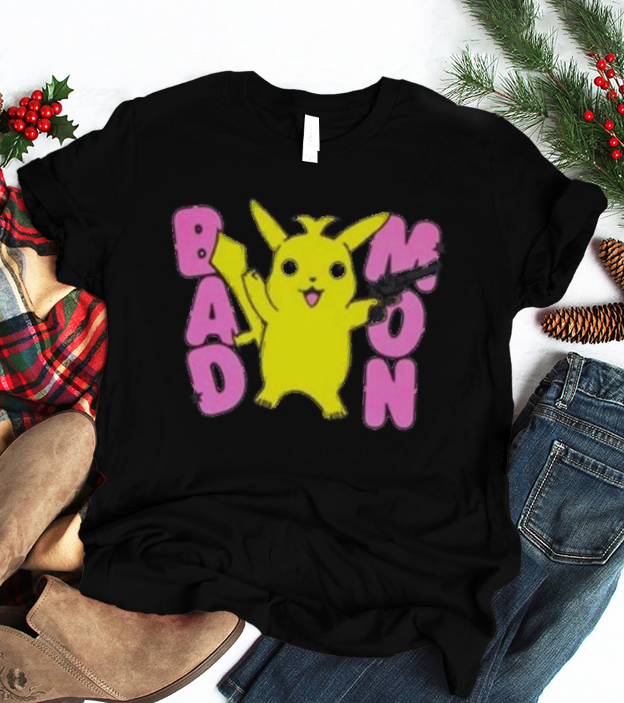 Bad Mon Pikachu With Pink Bold Letters T-Shirt