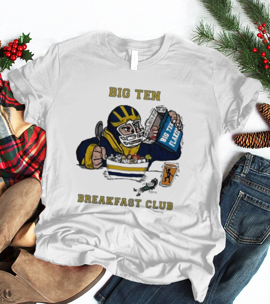 Big Ten Breakfast Club Michigan Wolverines Player Eating Cereal With Blue Box And Orange Cup T-Shirt