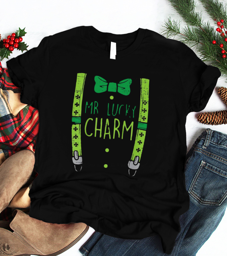 Mr Lucky Charm Suspenders St Patricks Day Boys T-Shirt