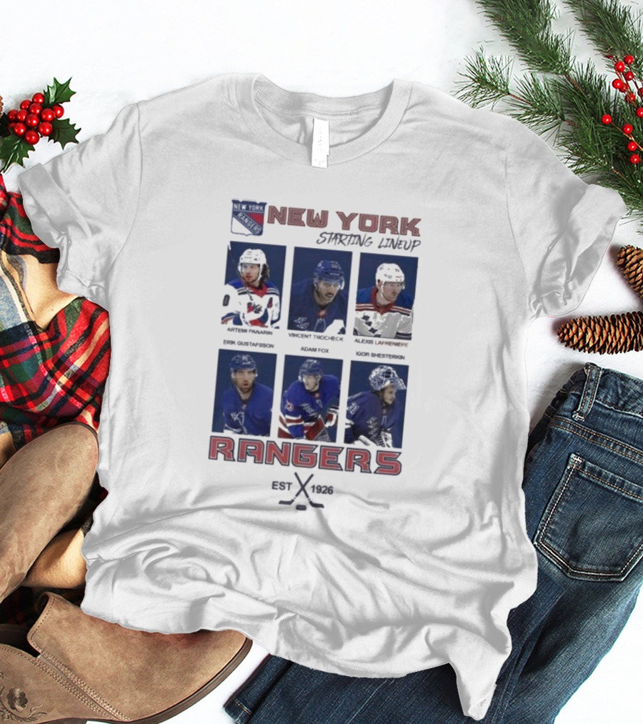 New York Rangers Starting Lineup Established 1926 Hockey Cards T-Shirt