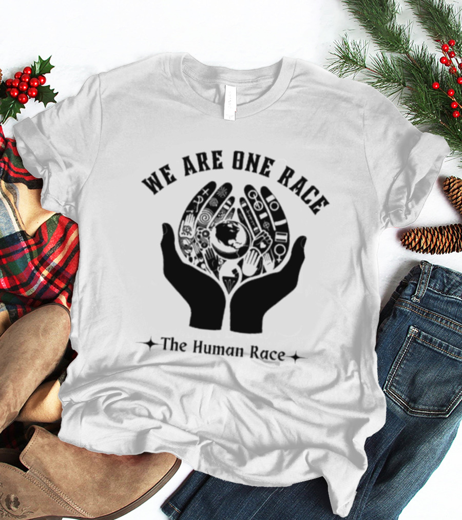 We Are One Race The Human Race Hands With Symbols And Earth T-Shirt