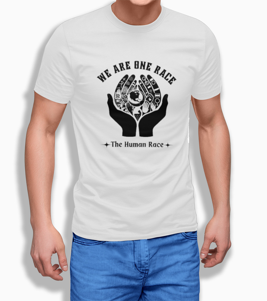 We Are One Race The Human Race Hands With Symbols And Earth T-Shirt