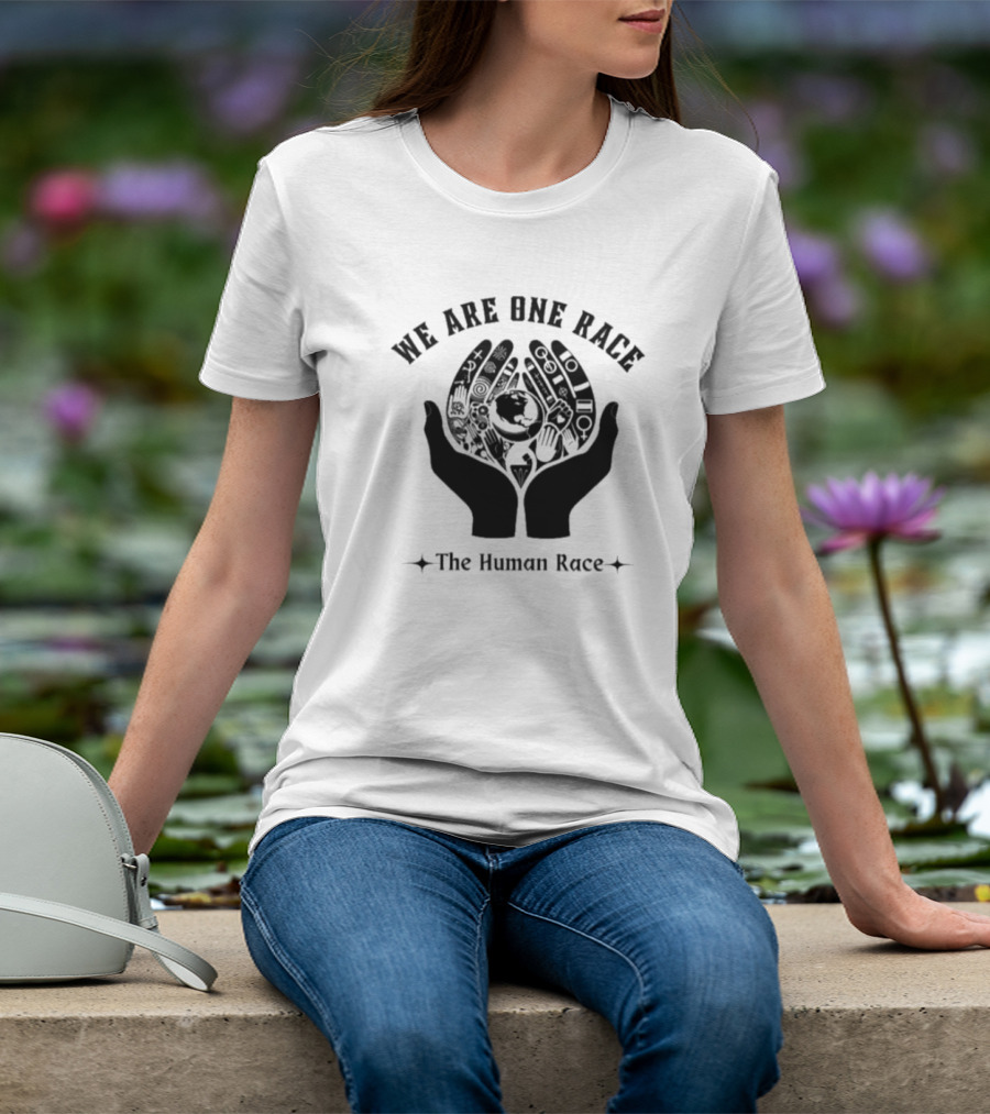 We Are One Race The Human Race Hands With Symbols And Earth T-Shirt