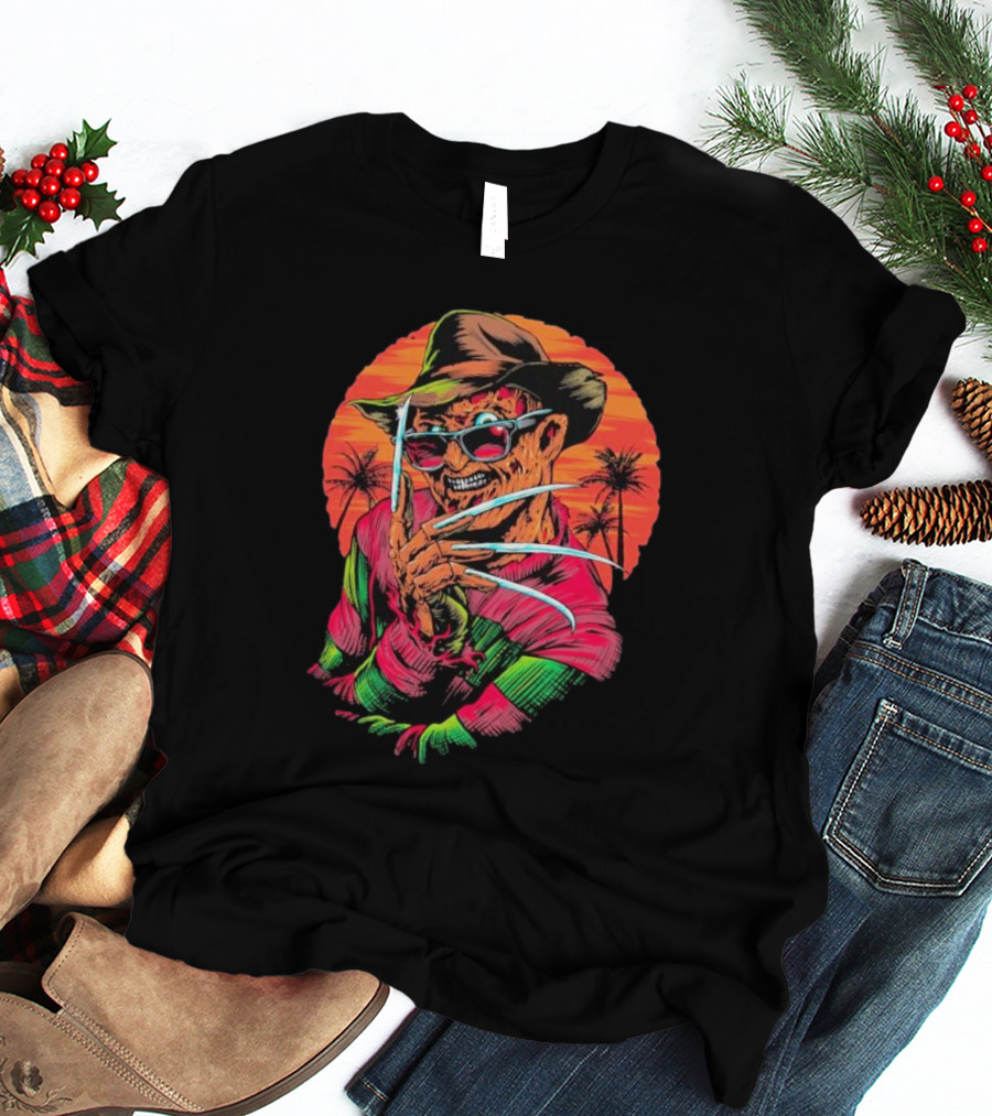 Fright-rags Freddy Krueger Kyle Crawford Retro Palm Sunset T-Shirt