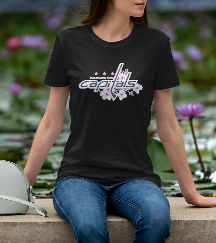 Washington Capitals Cherry Blossom Logo With Flowers And Stars T-Shirt