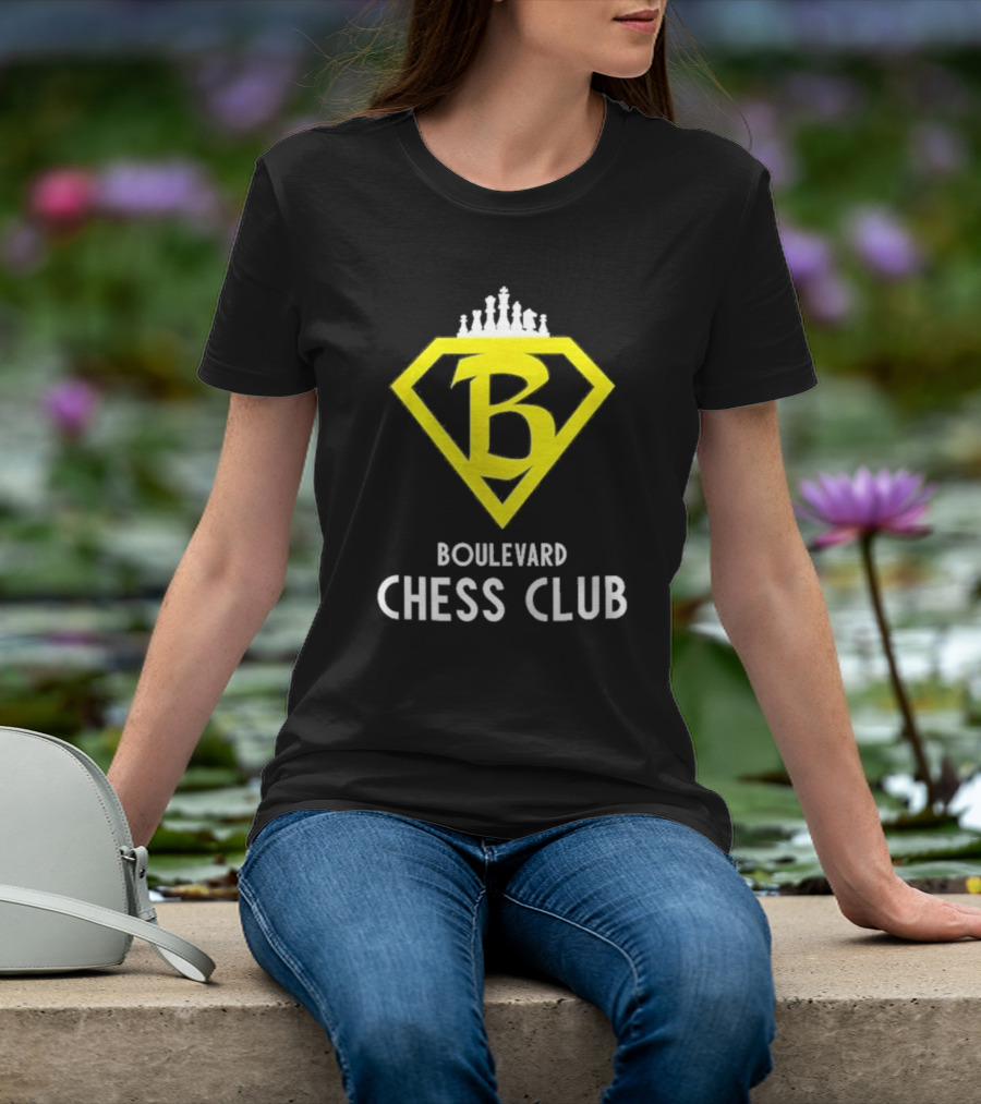 Boulevard Chess Club Logo With Yellow Diamond And Chess Pieces T-Shirt