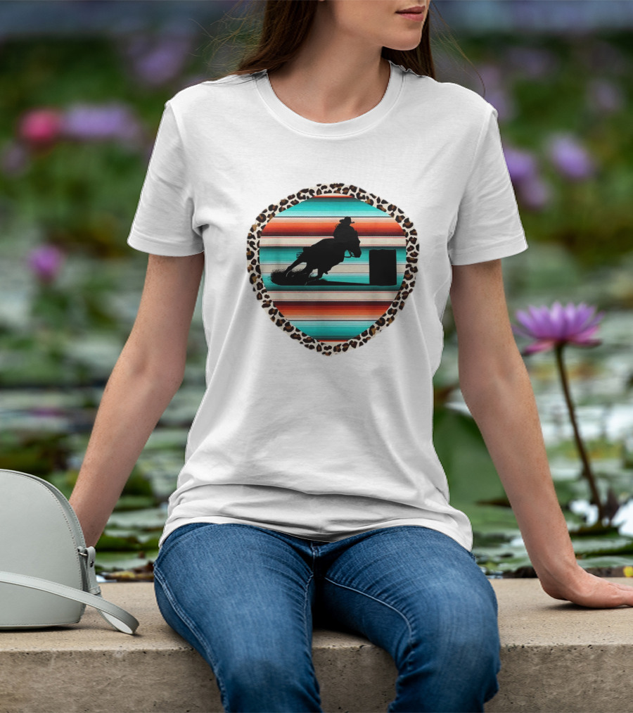 Horse Barrel Racing Rodeo Cowgirl Serape Leopard T-Shirt