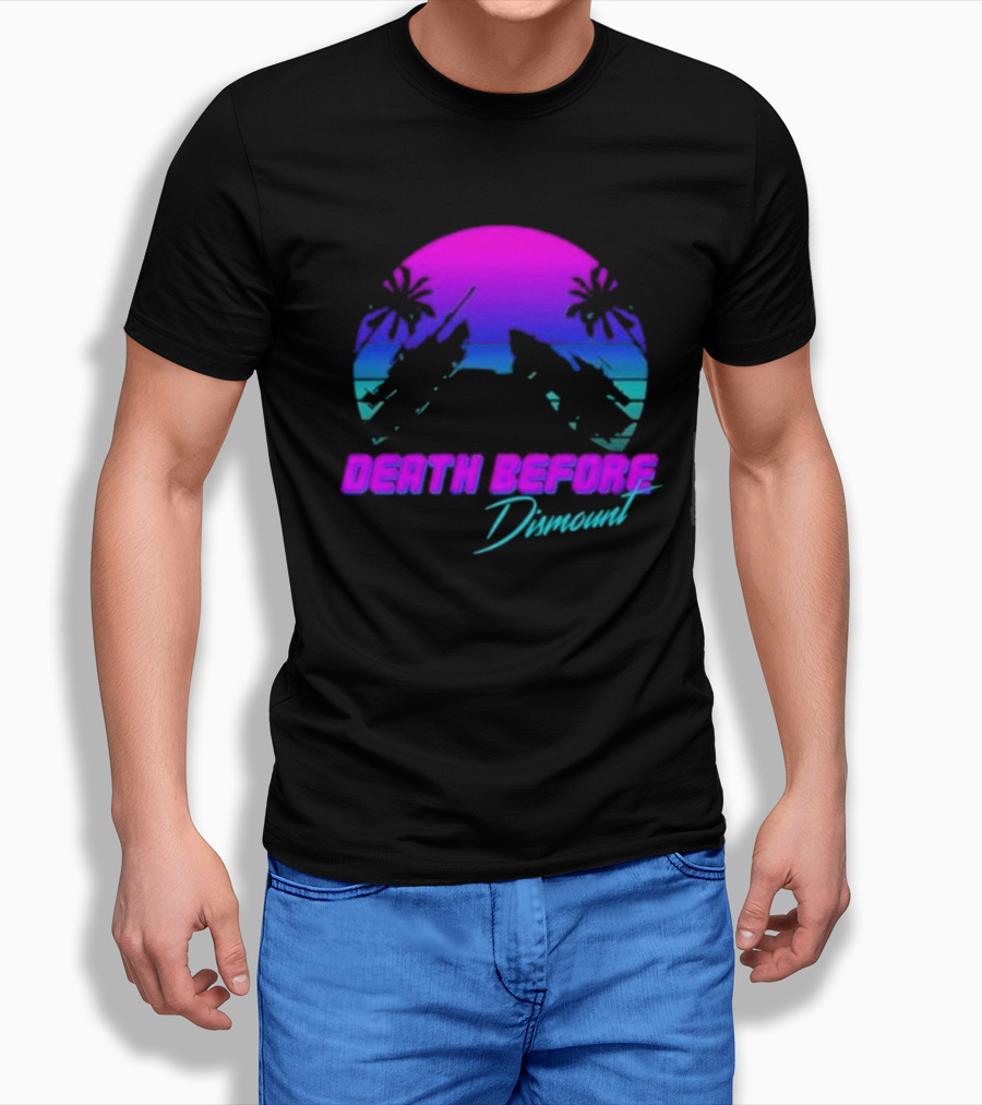 Tactically Jaded Death Before Dismount Retro Sunset Palms Rocket T-Shirt