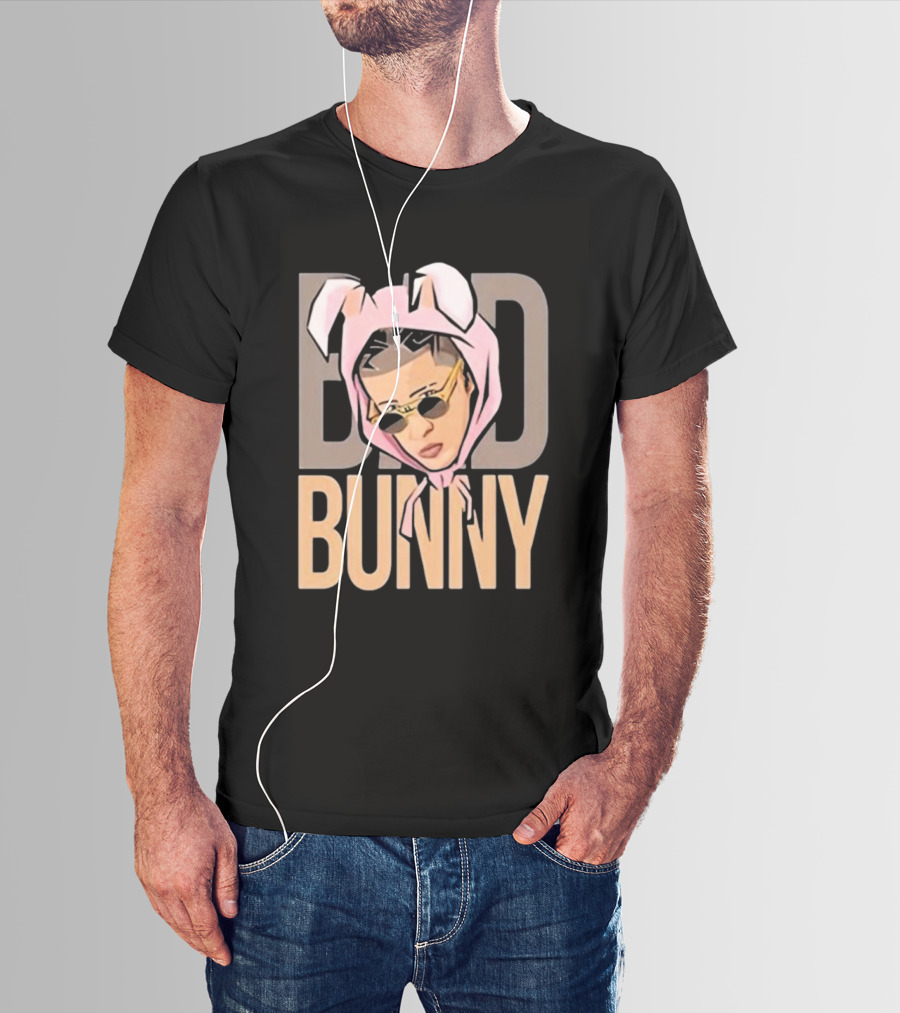 BAD BUNNY Essential Pink Bunny Hoodie Sunglasses T-Shirt