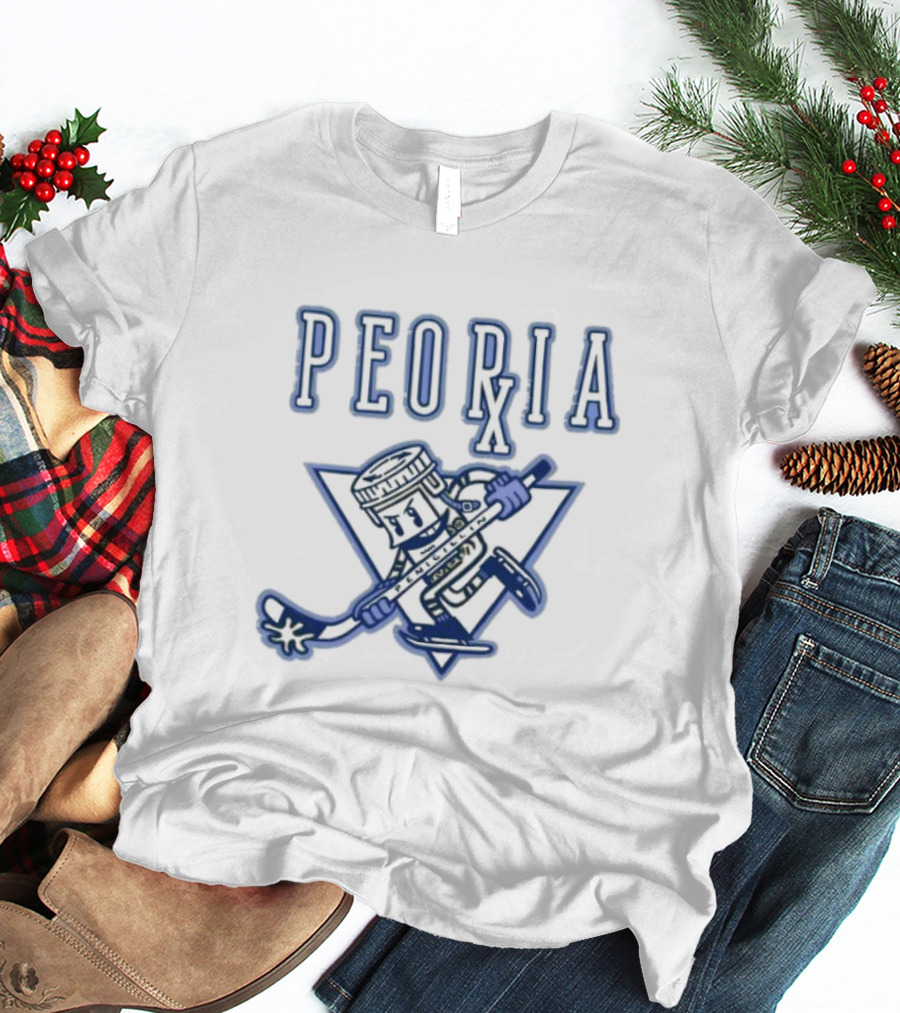 Peoria Hockey Mascot Penicillin Character With Syringe And Hockey Stick T-Shirt