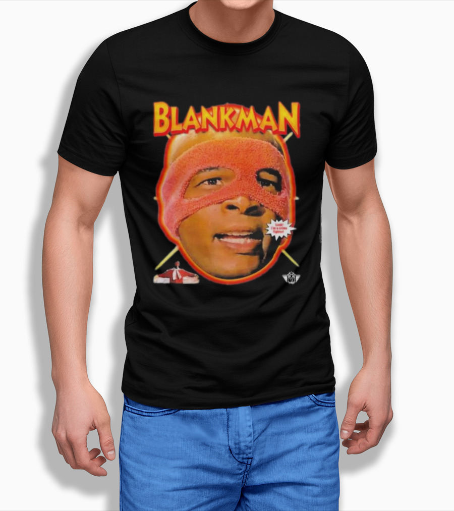 Blankman Heroic Arrival to Save Your Butt with Iconic Masked Superhero Image T-Shirt
