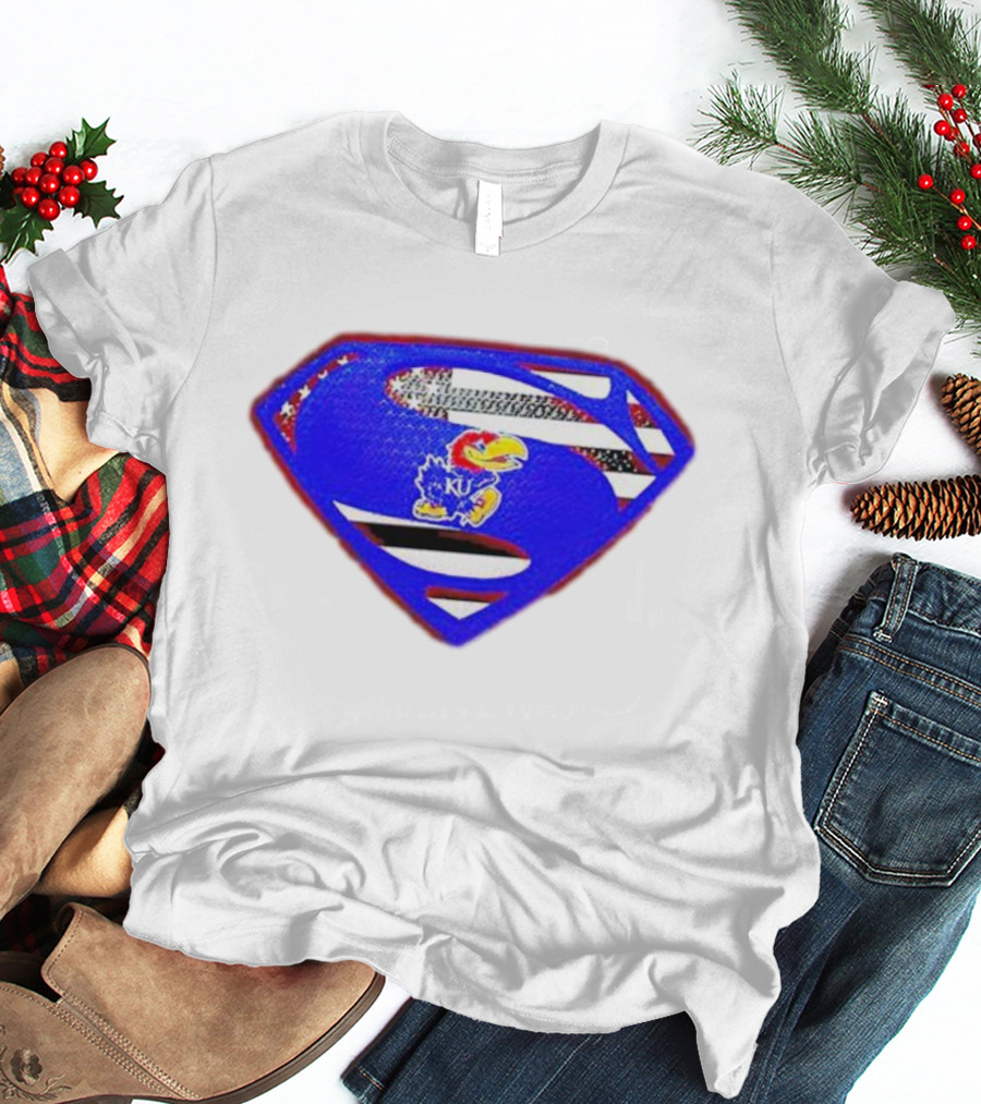 Kansas Jayhawks Superman Logo With USA Flag T-Shirt