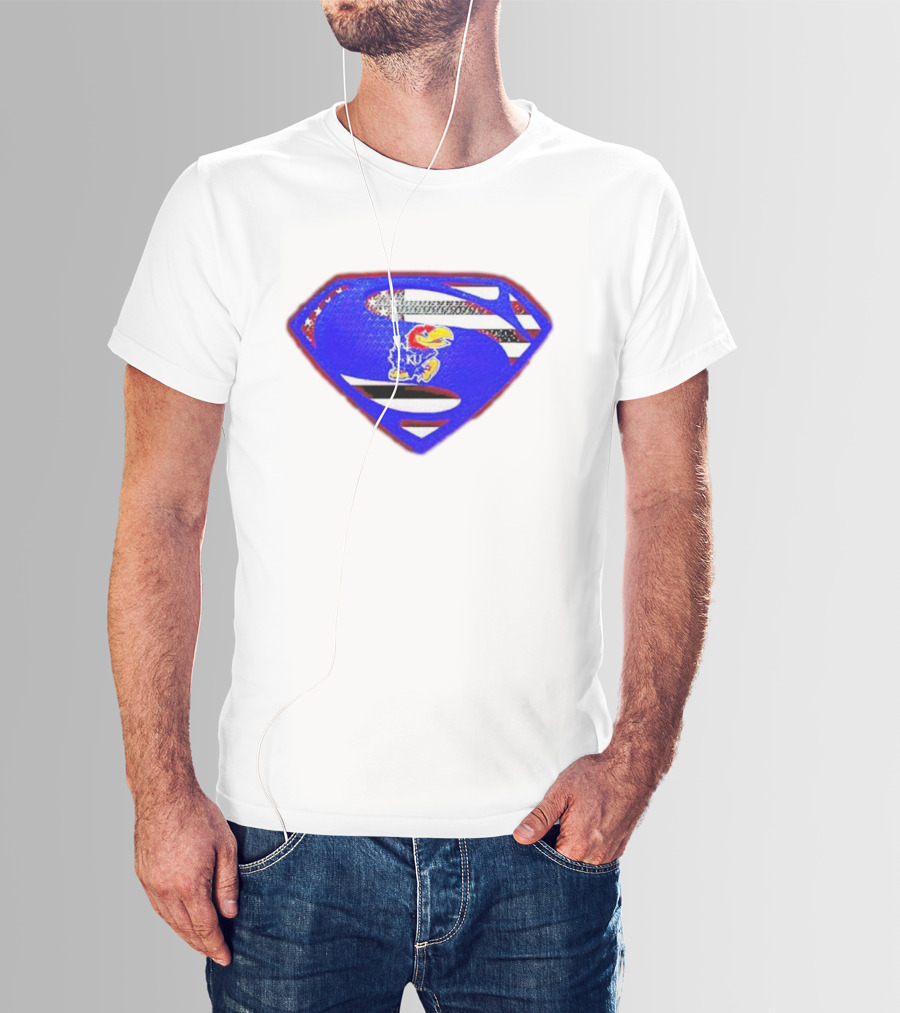 Kansas Jayhawks Superman Logo With USA Flag T-Shirt