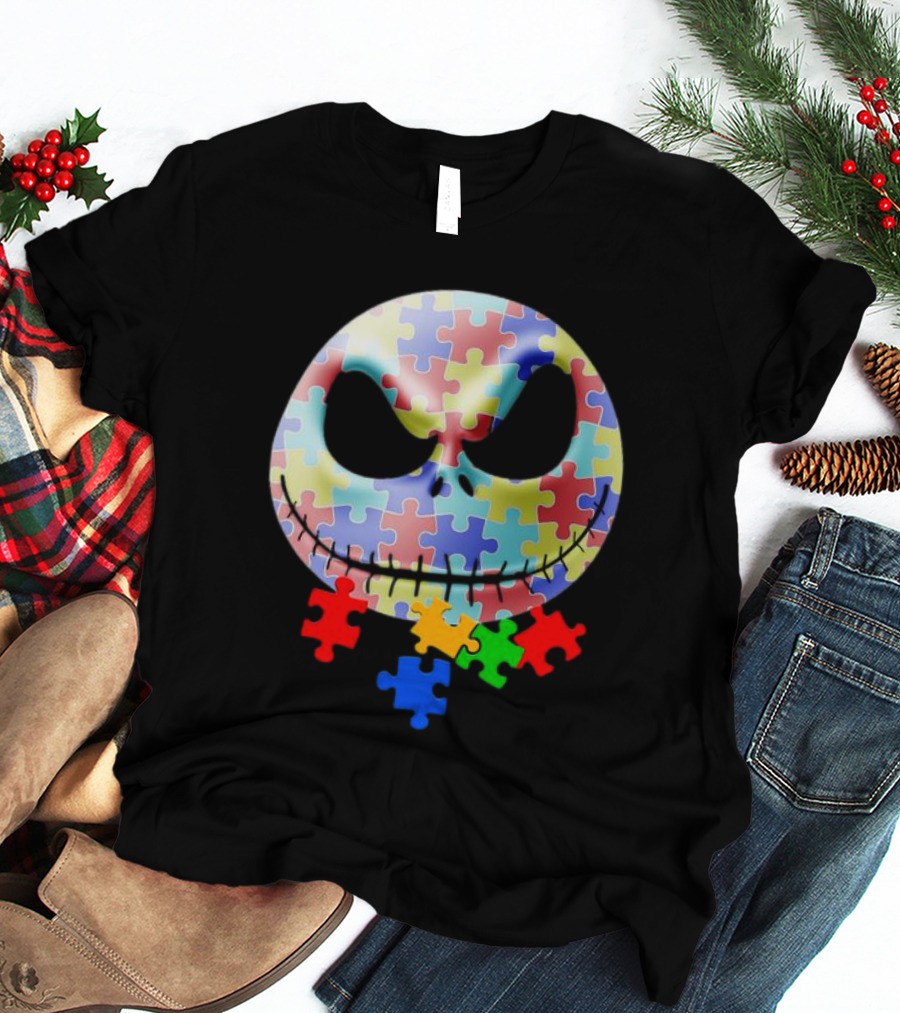 Jack Skellington Face Autism Puzzle Pieces T-Shirt