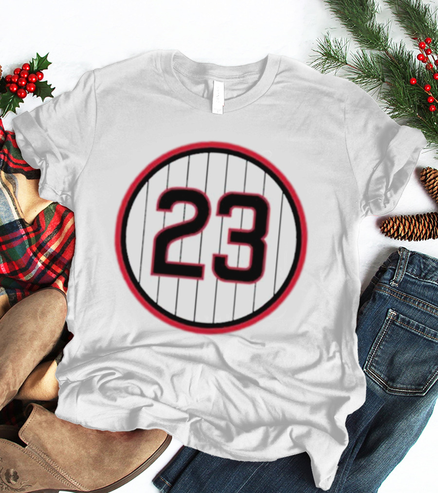 Ryne Sandberg Number 23 Pinstripe Circular Emblem T-Shirt
