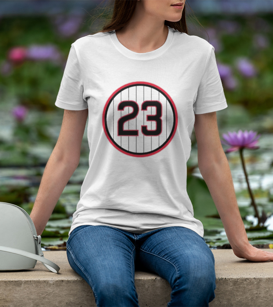 Ryne Sandberg Number 23 Pinstripe Circular Emblem T-Shirt