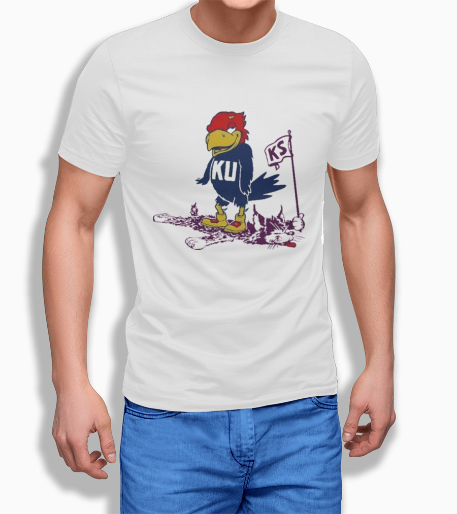 Kansas Jayhawks Vintage Rare Rivalry KU KS Flag T-Shirt