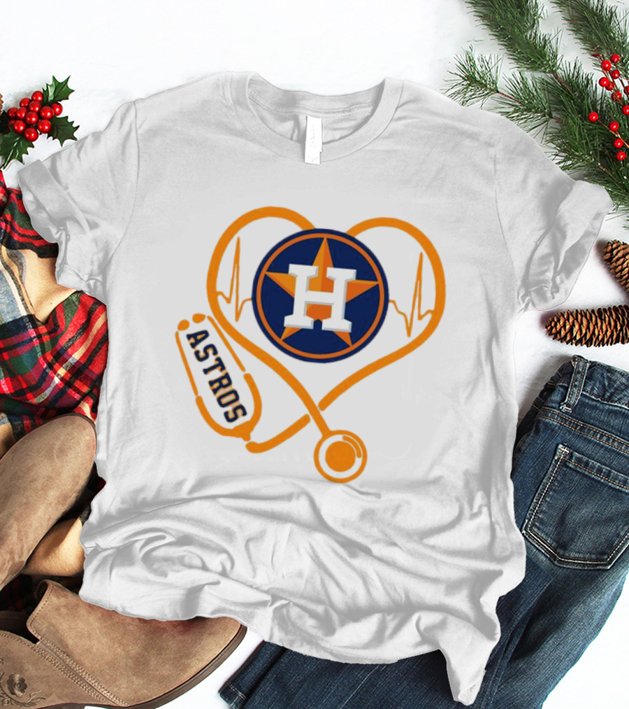 Heartbeat Nurse Love Houston Astros Stethoscope T-Shirt