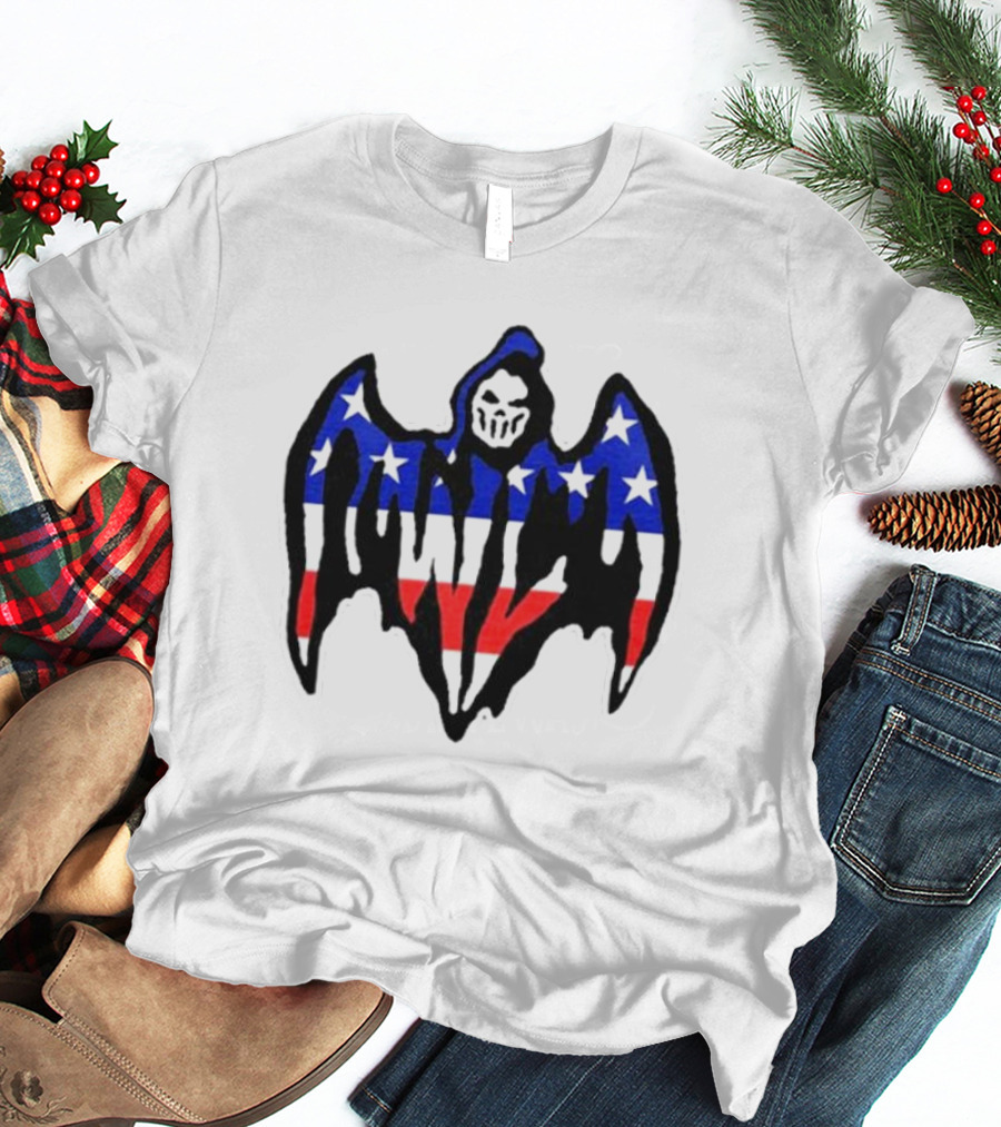 Warren Lotas Patriotic Stars And Stripes Winged Skull T-Shirt
