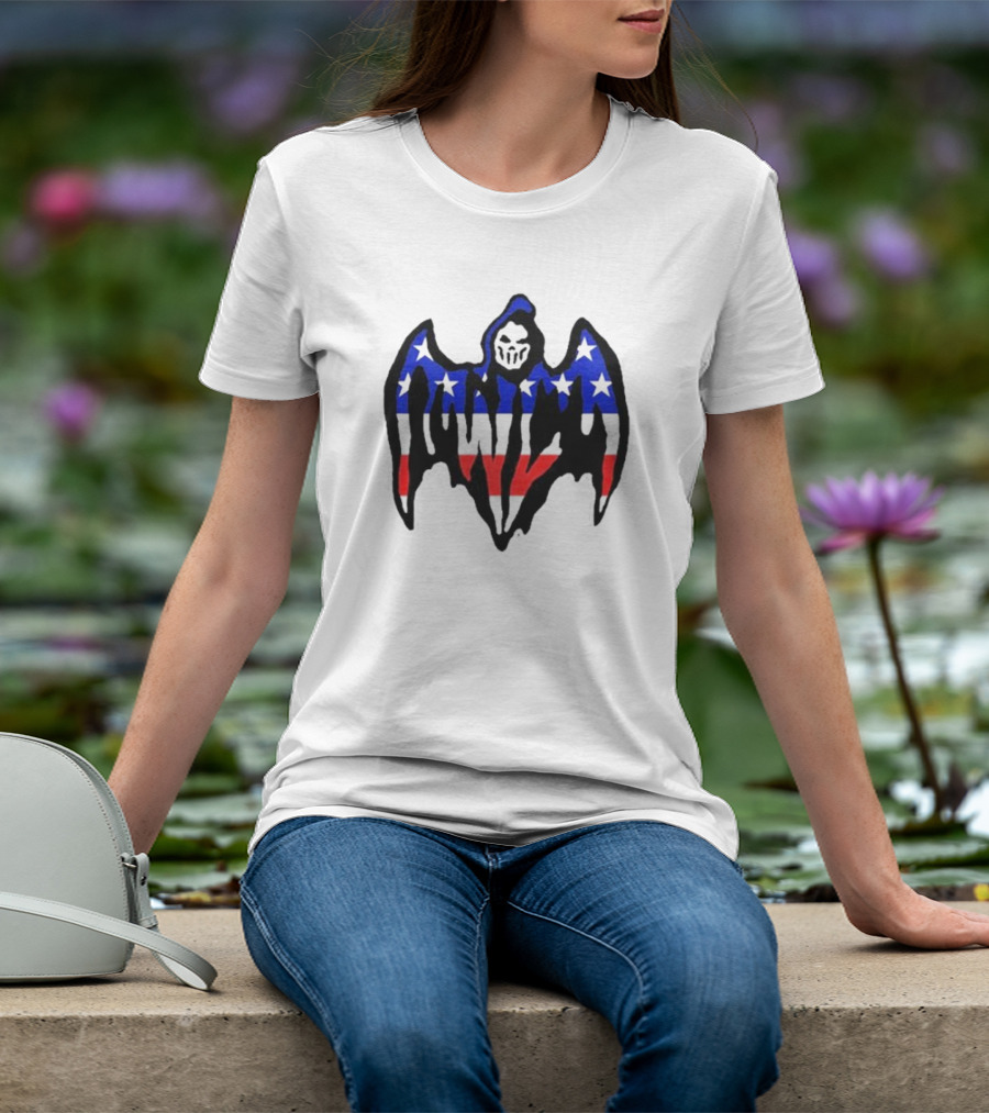 Warren Lotas Patriotic Stars And Stripes Winged Skull T-Shirt