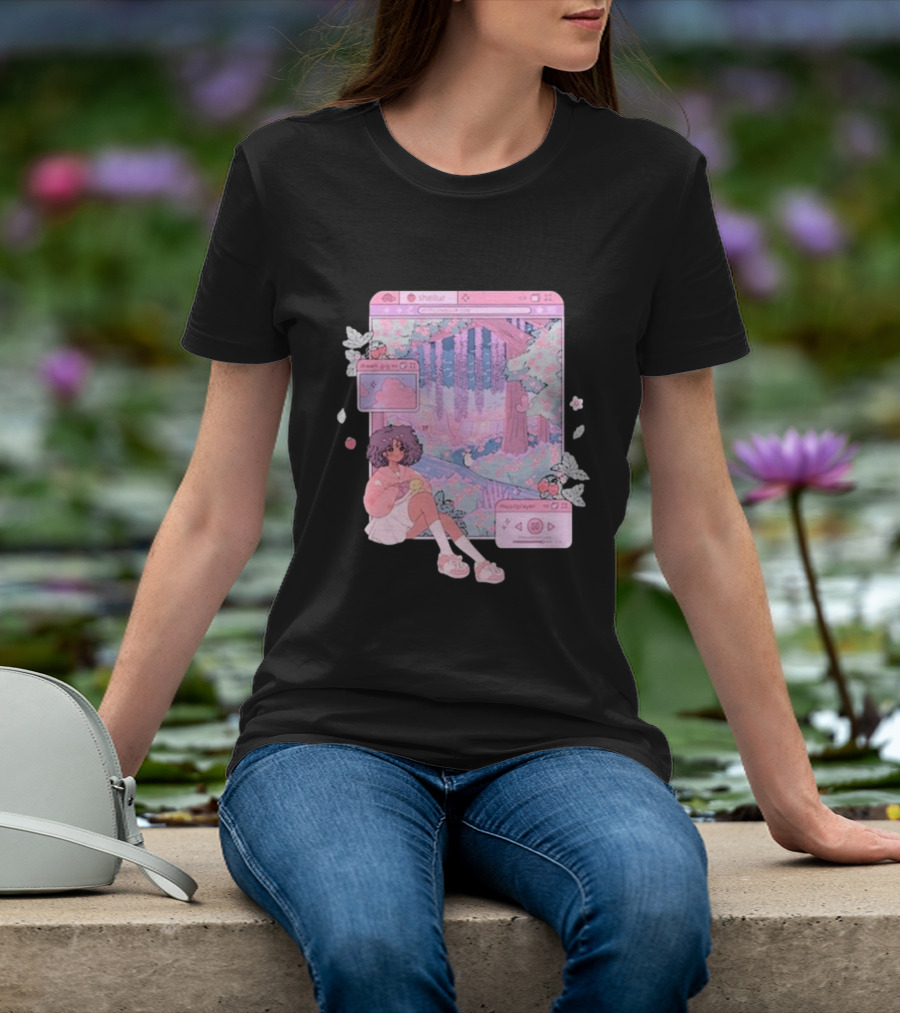 Sheilur Dreamy Strawberry Window Girl In Pink Forest T-Shirt