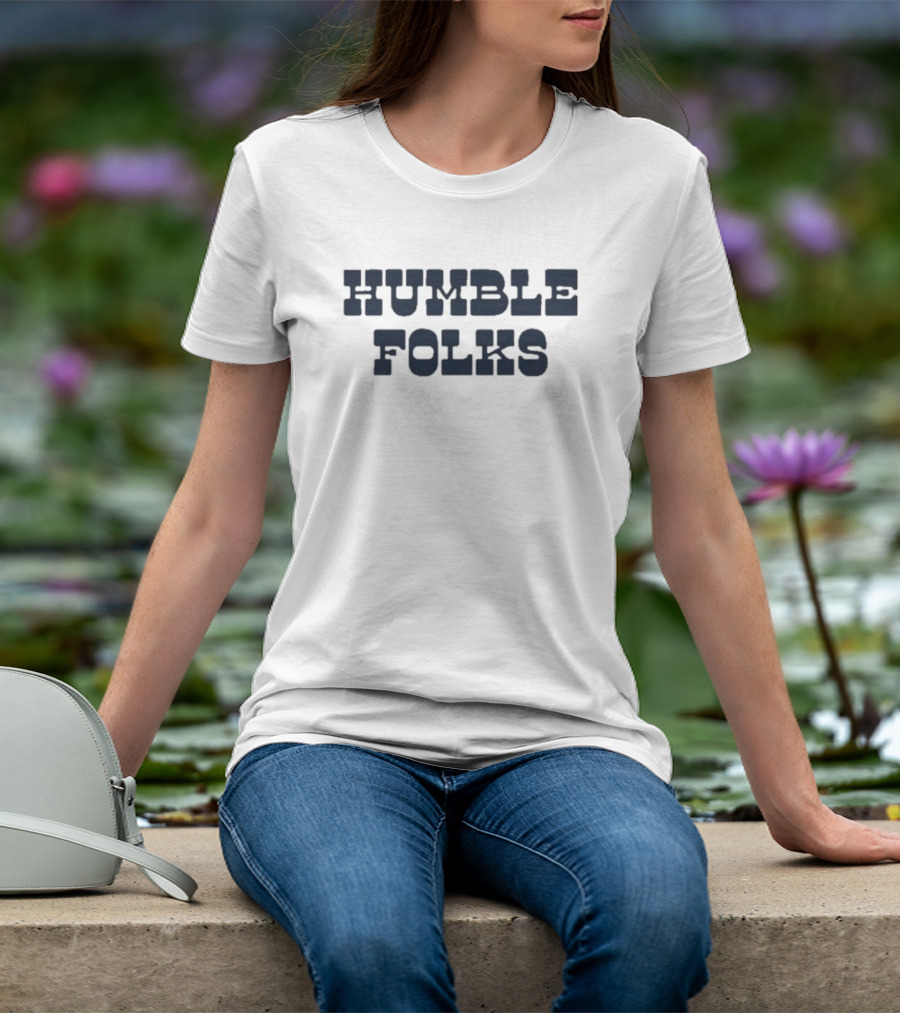 Humble Folks Sandstone Retro Style Navy Text T-Shirt