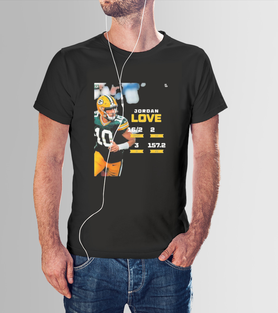 Jordan Love Green Bay Packers 16/2 3 TD 2 YDS 157.2 RTG T-Shirt
