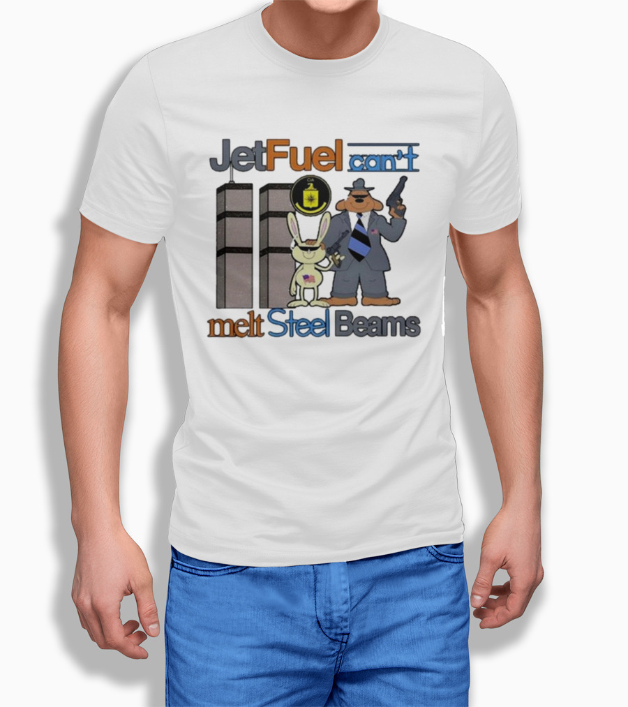 Barely Legal Clothing Jet Fuel Can’t Melt Steel Beams Sam And Max CIA Twin Towers T-Shirt