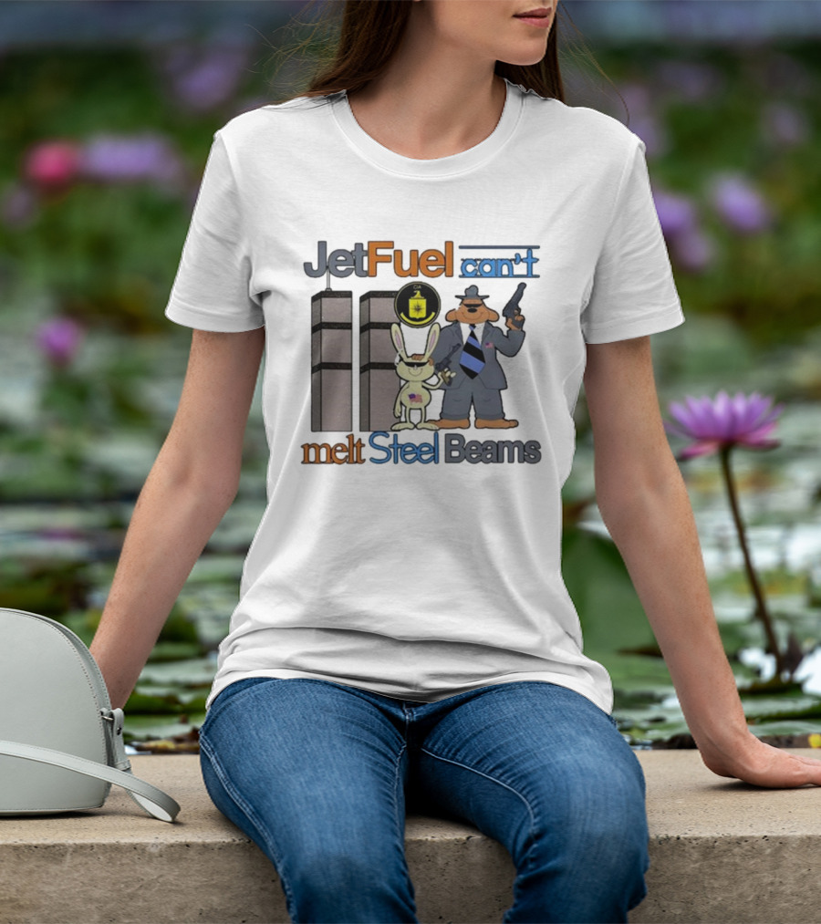 Barely Legal Clothing Jet Fuel Can’t Melt Steel Beams Sam And Max CIA Twin Towers T-Shirt