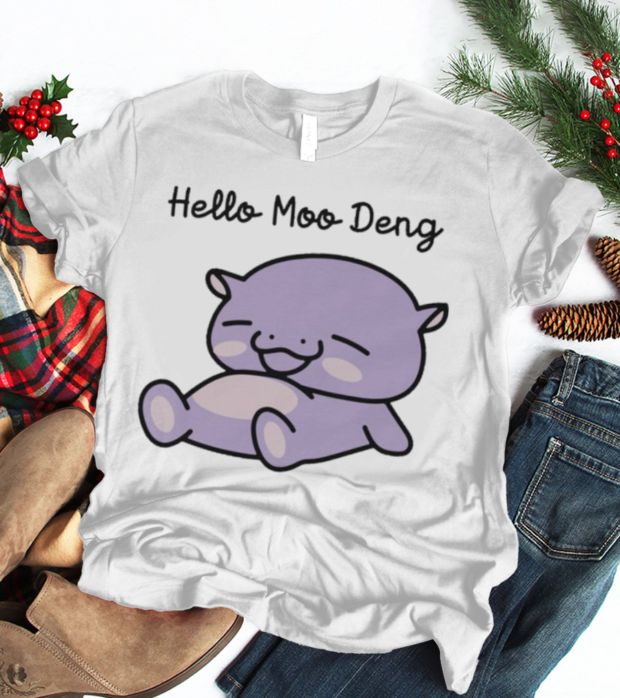 Hello Moo Deng Kawaii Happy Pig Character T-Shirt