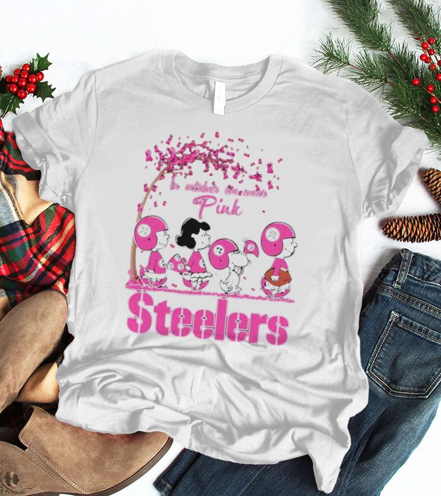 In October We Wear Pink Snoopy Steelers Breast Cancer Awareness T-Shirt