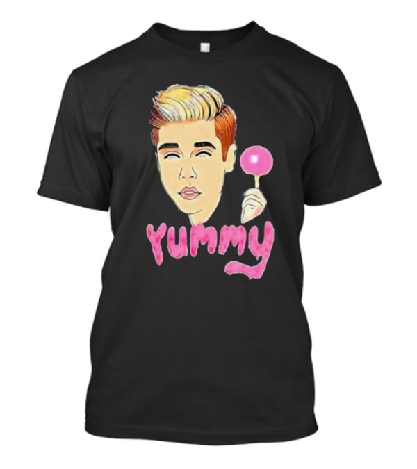 Yummy Justin Bieber Cartoon Face Lollipop T-Shirt