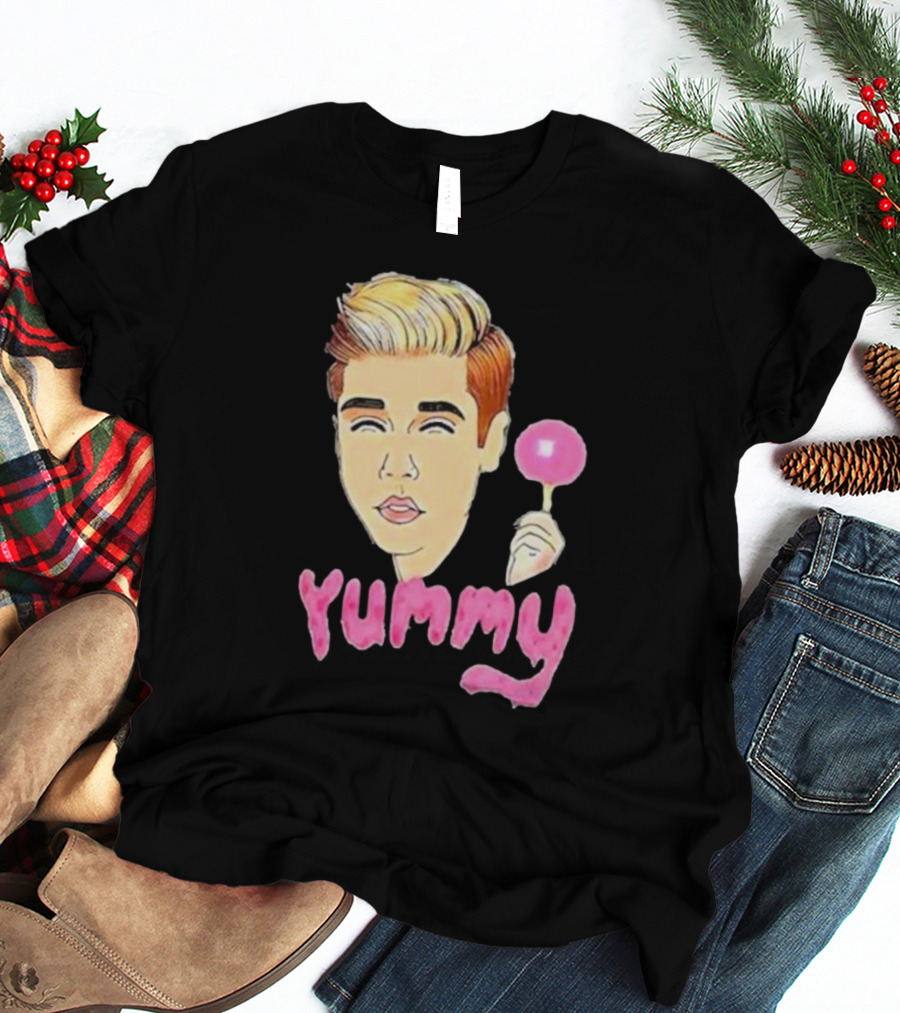 Yummy Justin Bieber Cartoon Face Lollipop T-Shirt