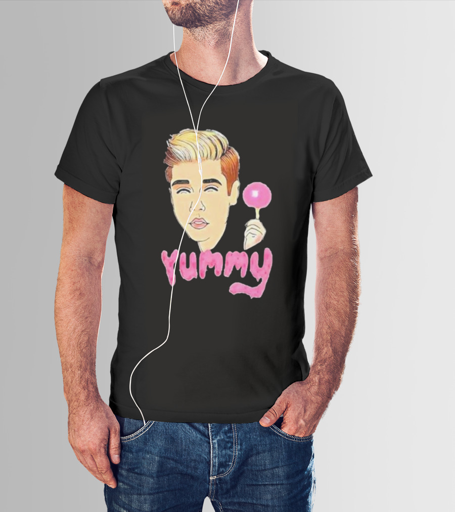 Yummy Justin Bieber Cartoon Face Lollipop T-Shirt