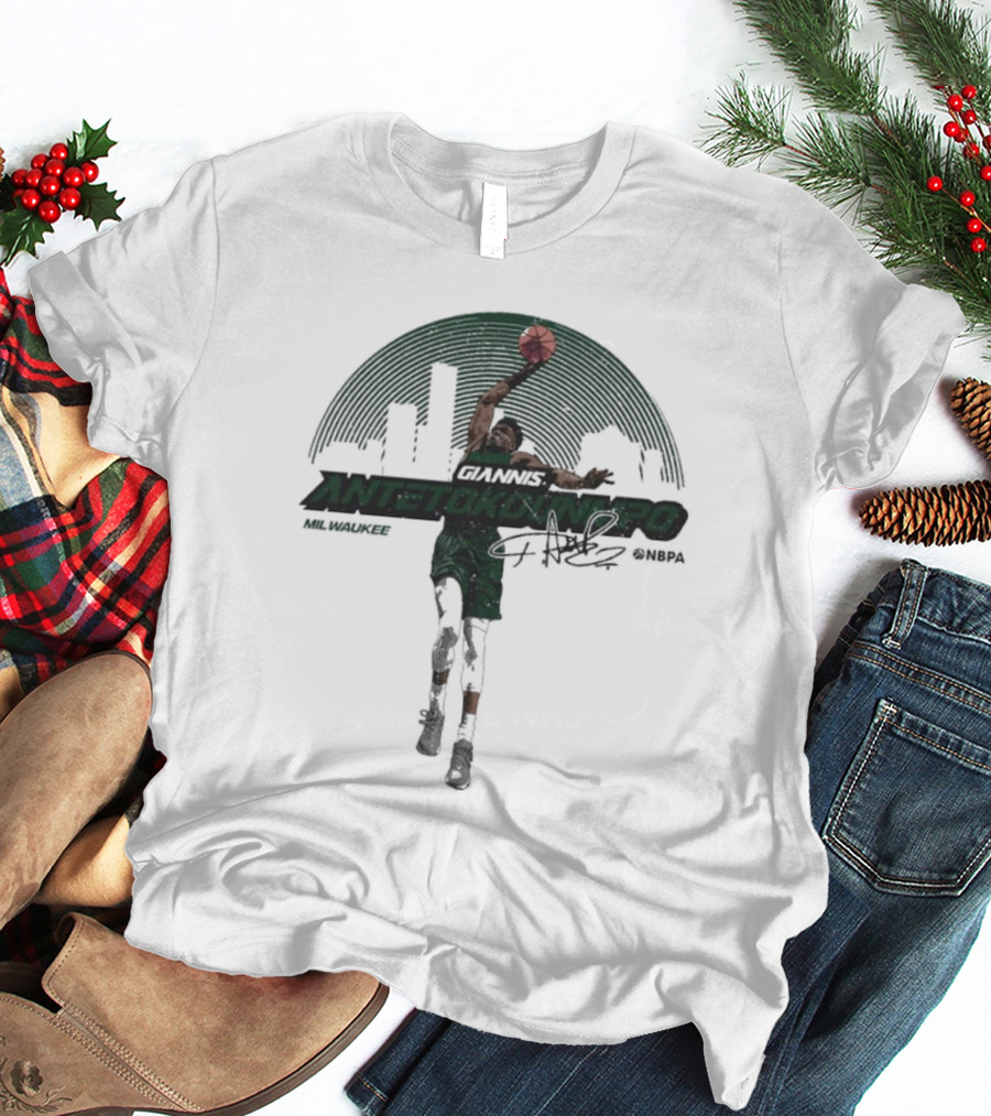 Giannis Antetokounmpo Milwaukee Skyline Signature @NBPA T-Shirt